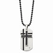 Stainless Steel Black Enamel Cross & Dog Tag w/CZ Necklace
