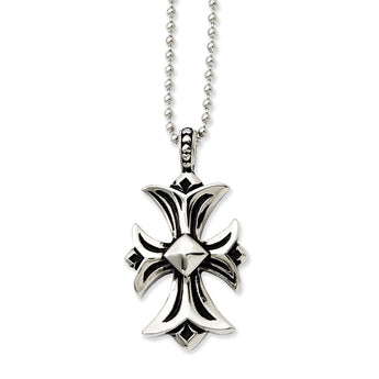 Stainless Steel Antiqued Fancy Cross Pendant Necklace