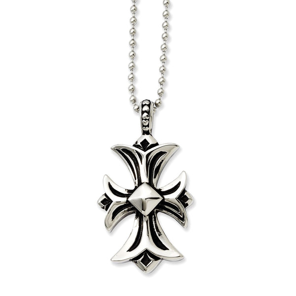 Stainless Steel Antiqued Fancy Cross Pendant Necklace