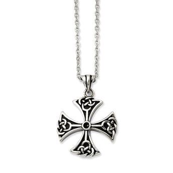 Stainless Steel Antiqued Cross Pendant Necklace