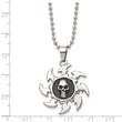 Stainless Steel Antiqued Saw Blade w/ Skull Pendant Necklace