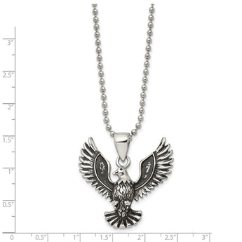 Stainless Steel Antiqued Screaming Eagle Pendant Necklace