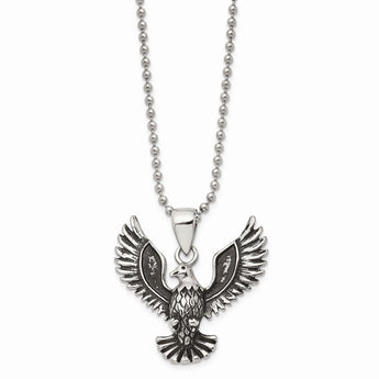 Stainless Steel Antiqued Screaming Eagle Pendant Necklace