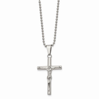 Stainless Steel Polished Crucifix Pendant Necklace