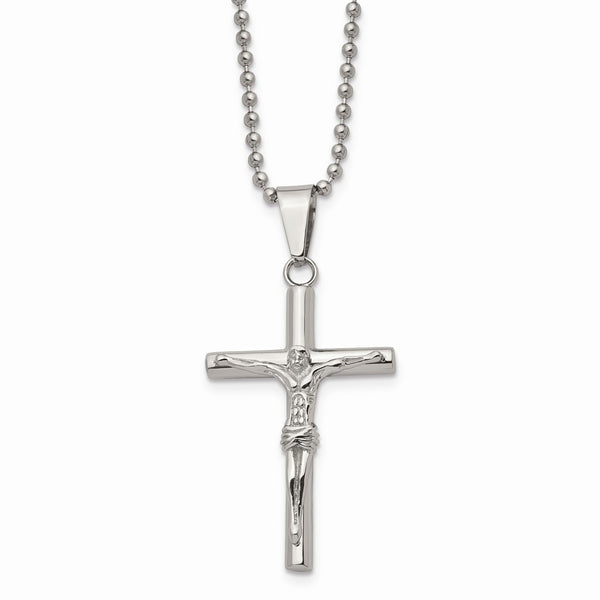 Stainless Steel Polished Crucifix Pendant Necklace