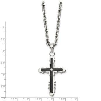 Stainless Steel IP Black-plated & CZ Cross Pendant Necklace