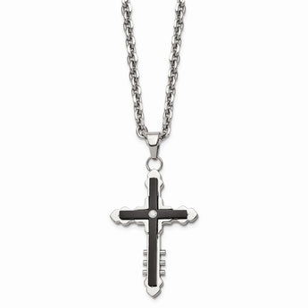 Stainless Steel IP Black-plated & CZ Cross Pendant Necklace