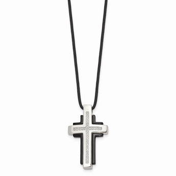 Stainless Steel IP Black-plated & CZ Cross Pendant Necklace