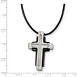 Stainless Steel IP Black-plated & CZ Cross Pendant Necklace