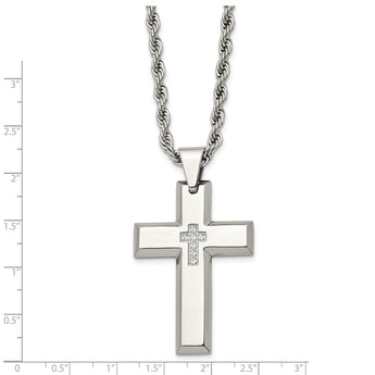 Stainless Steel Cross with CZs Pendant Necklace