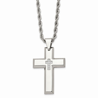 Stainless Steel Cross with CZs Pendant Necklace