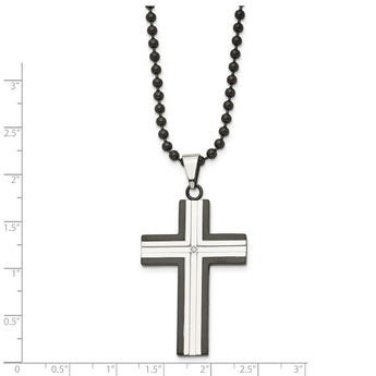 Stainless Steel IP Black-plated w/ CZ Cross Pendant Necklace