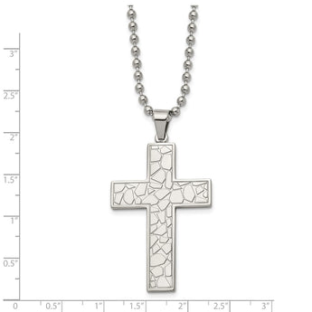 Stainless Steel Textured Cross Pendant Necklace