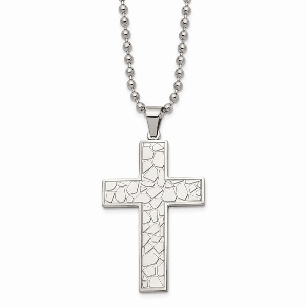 Stainless Steel Textured Cross Pendant Necklace
