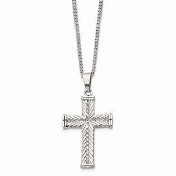 Stainless Steel Fancy Textured Cross Pendant Necklace