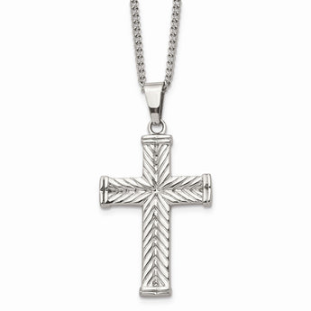 Stainless Steel Fancy Textured Cross Pendant Necklace