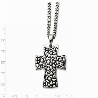 Stainless Steel Black Enamel Pebble Textured Cross Pendant Necklace