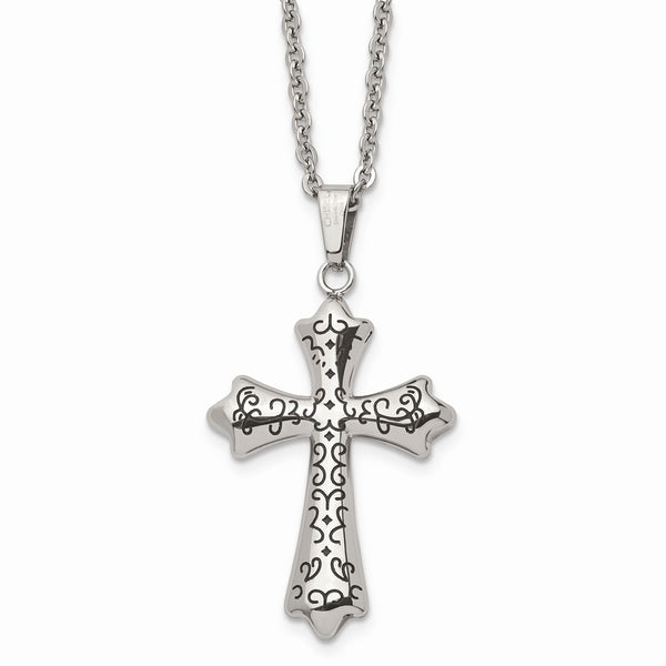 Stainless Steel Black IP-plated Cross Pendant Necklace