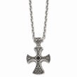 Stainless Steel Black Agate & Antiqued Cross Pendant Necklace