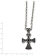 Stainless Steel Black Agate & Antiqued Cross Pendant Necklace