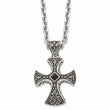 Stainless Steel Black Agate & Antiqued Cross Pendant Necklace