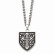 Stainless Steel Antiqued Cross Shield Pendant Necklace