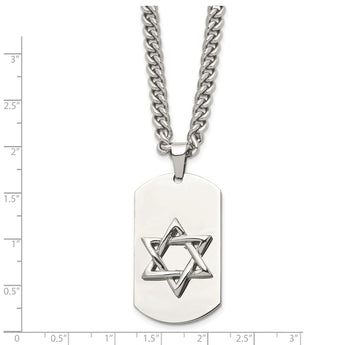 Stainless Steel Star of David Dog Tag Pendant Necklace