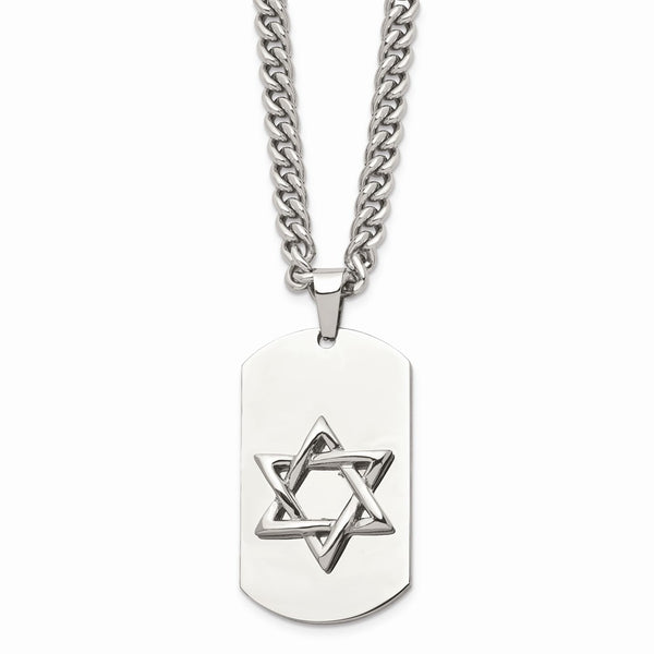 Stainless Steel Star of David Dog Tag Pendant Necklace