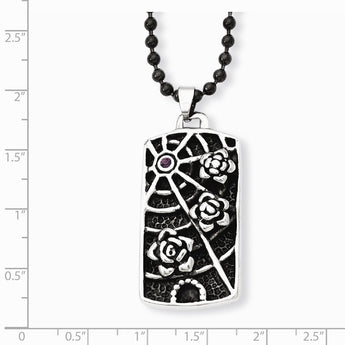 Stainless Steel Spider Web w/ Flowers & CZ Antiqued Necklace