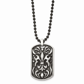 Stainless Steel Antiqued Fleur de lis Dog Tag Necklace