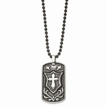 Stainless Steel Antiqued Cross Dog Tag Pendant Necklace