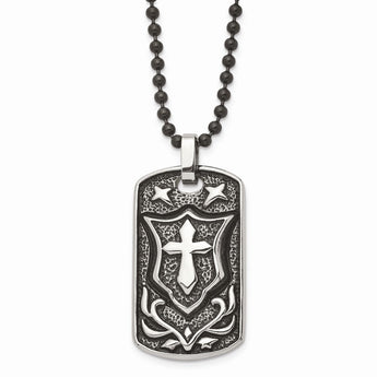 Stainless Steel Antiqued Cross Dog Tag Pendant Necklace