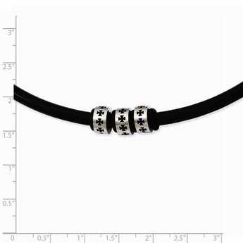 Stainless Steel Black Rubber Cord 19in Necklace