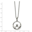 Stainless Steel Claddagh with CZs Pendant Necklace