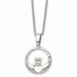 Stainless Steel Claddagh with CZs Pendant Necklace
