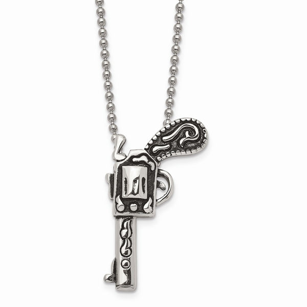 Stainless Steel Antiqued Pistol Necklace