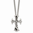 Stainless Steel Antiqued Fancy Scroll Cross Pendant Necklace