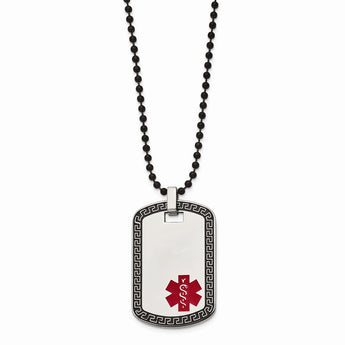 Stainless Steel Dog Tag w/Greek Key Edge Medical Necklace