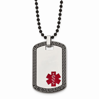 Stainless Steel Dog Tag w/Greek Key Edge Medical Necklace