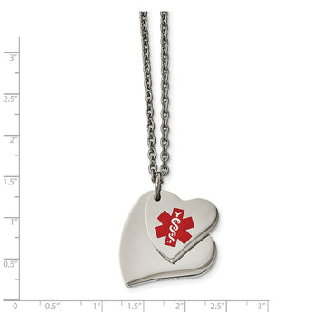 Stainless Steel Double Heart Medical Pendant 18in Necklace