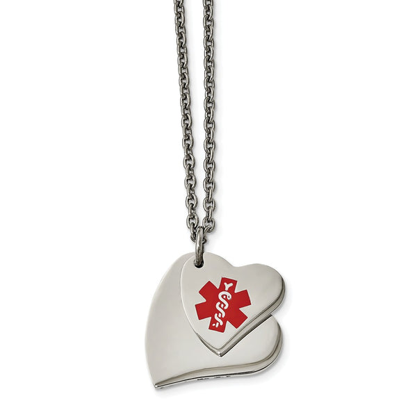 Stainless Steel Double Heart Medical Pendant 18in Necklace