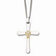 Stainless Steel 14k Accent w/ Diamonds Cross Necklace