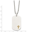 Stainless Steel 14k w/Sapphires Cross Dog Tag Necklace