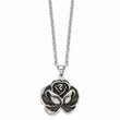 Stainless Steel Antiqued Flower Pendant Necklace