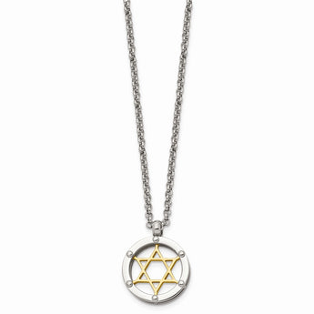 Stainless Steel Polished & Gold IP-plated Star of David Necklace