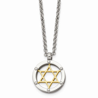 Stainless Steel Polished & Gold IP-plated Star of David Necklace