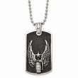 Stainless Steel Antiqued Wings Dog Tag Pendant Necklace
