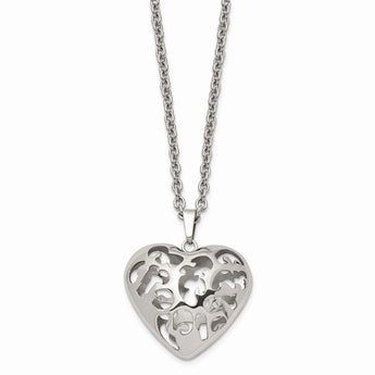 Stainless Steel Puffed Heart 20in Necklace