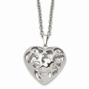 Stainless Steel Puffed Heart 20in Necklace