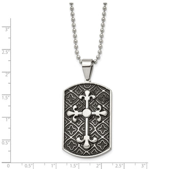 Stainless Steel Black Enamel & Cross Dog Tag Necklace